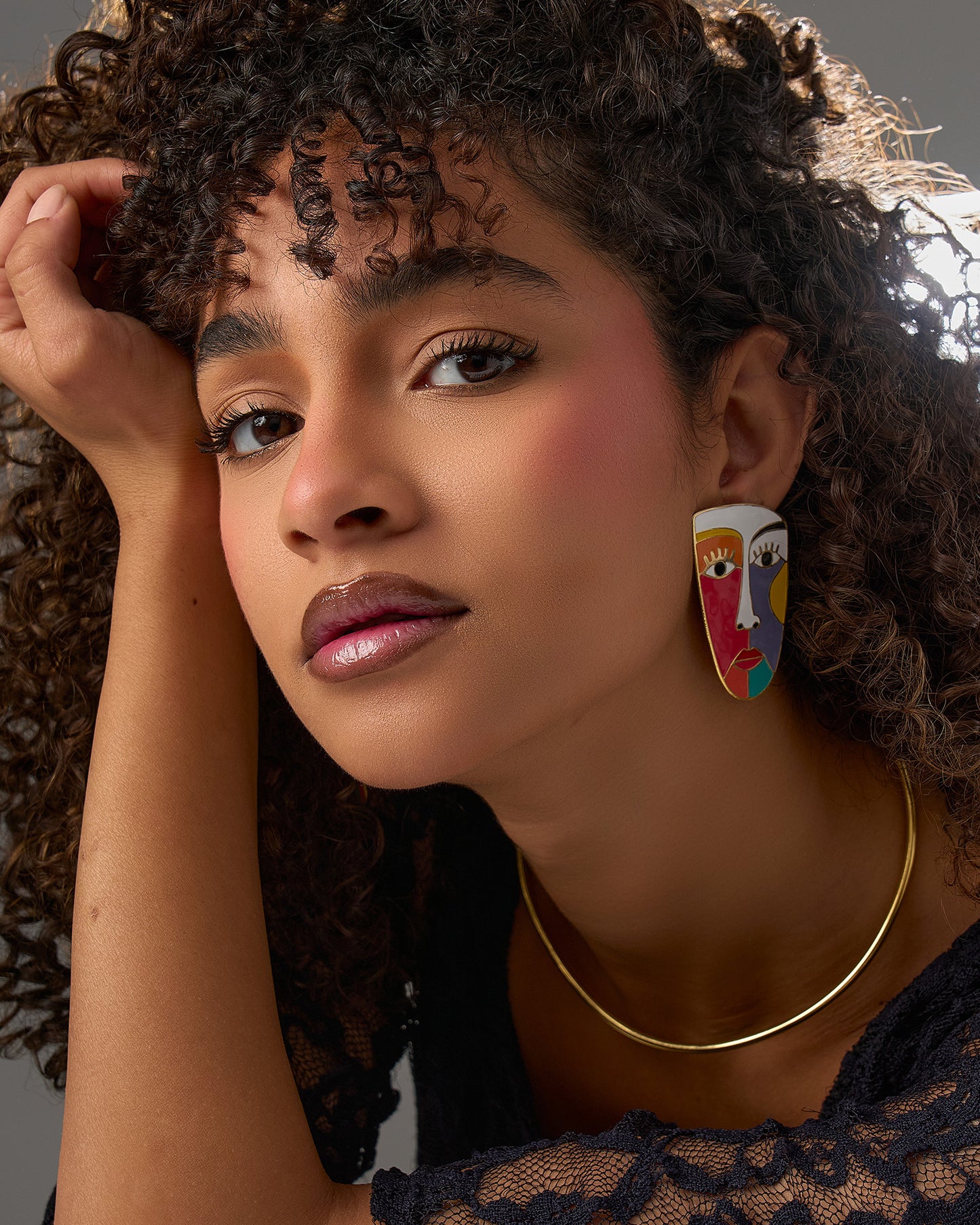 Colored face earrings