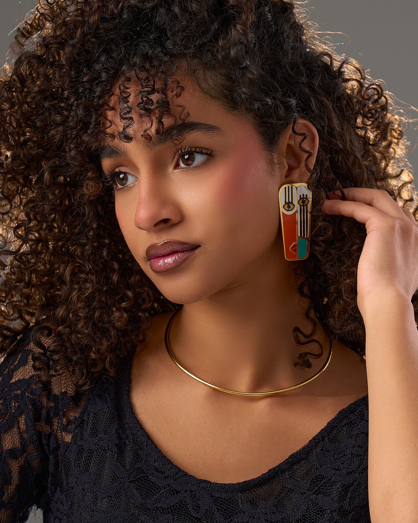 Colored face earrings