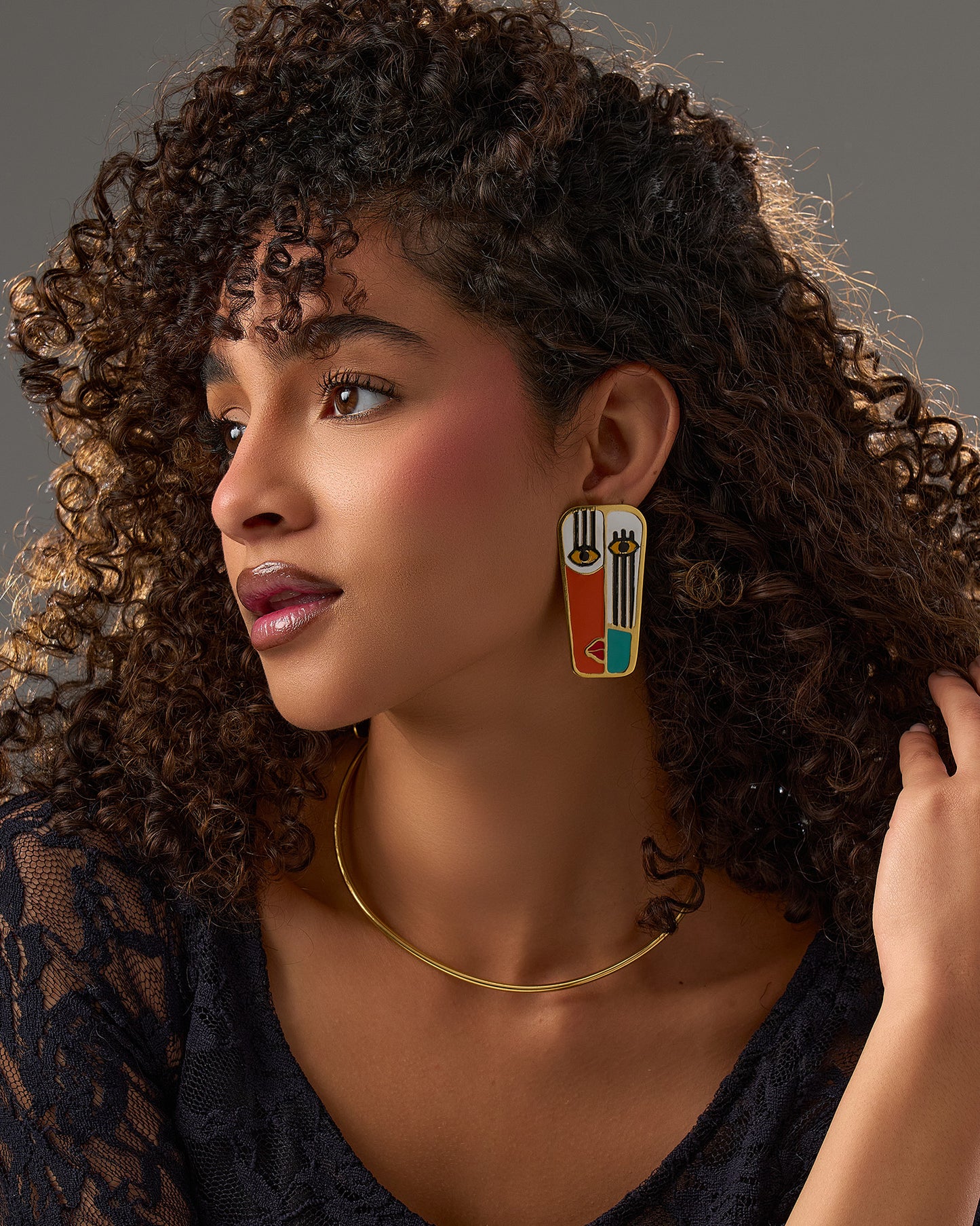 Colored face earrings