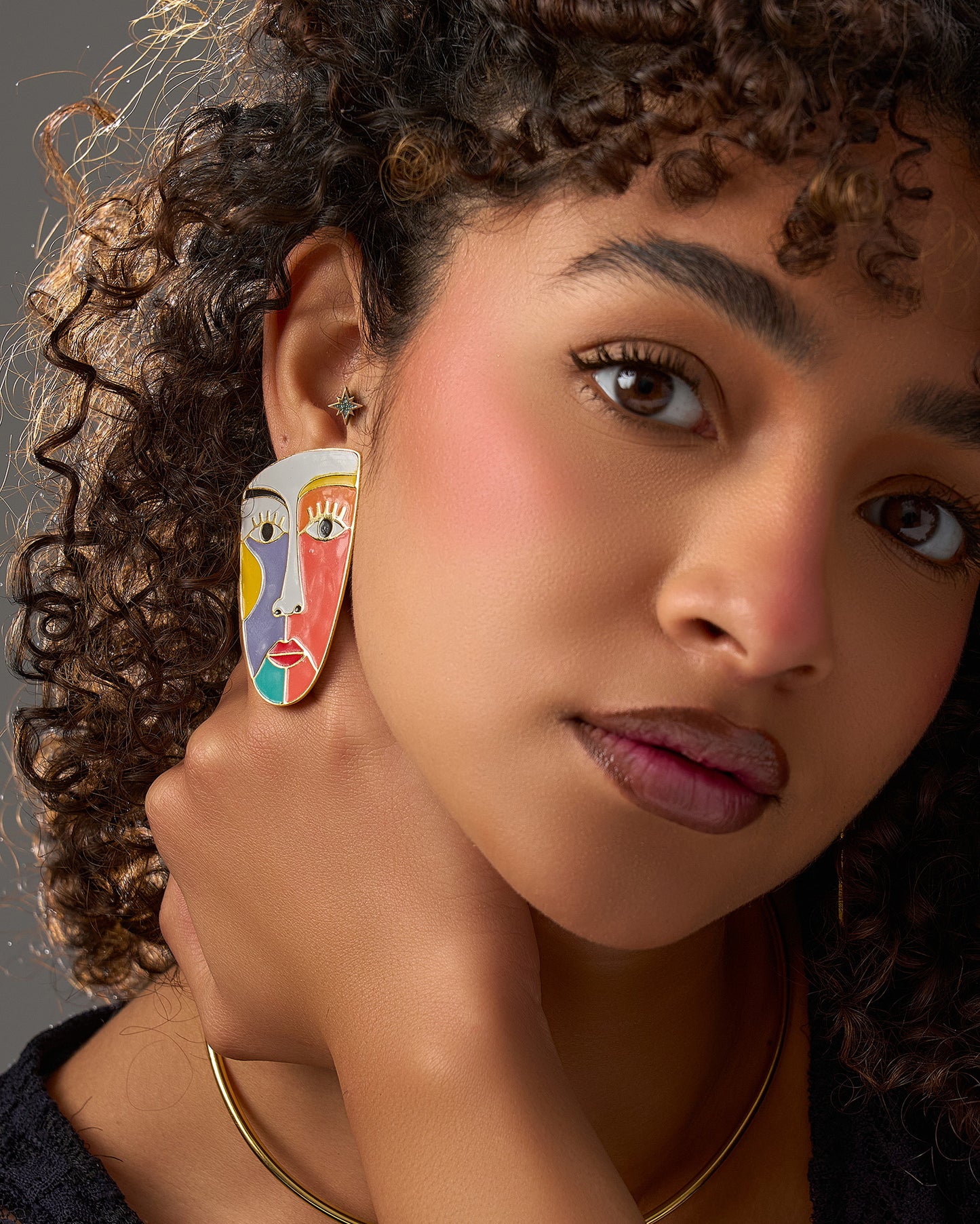 Colored face earrings