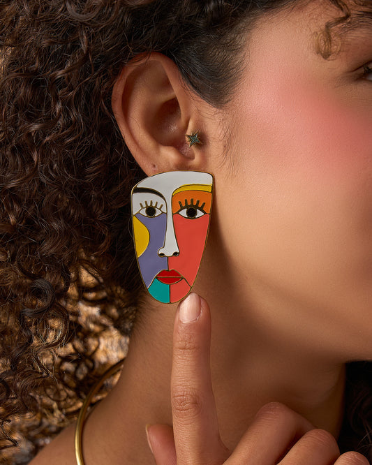 Colored face earrings
