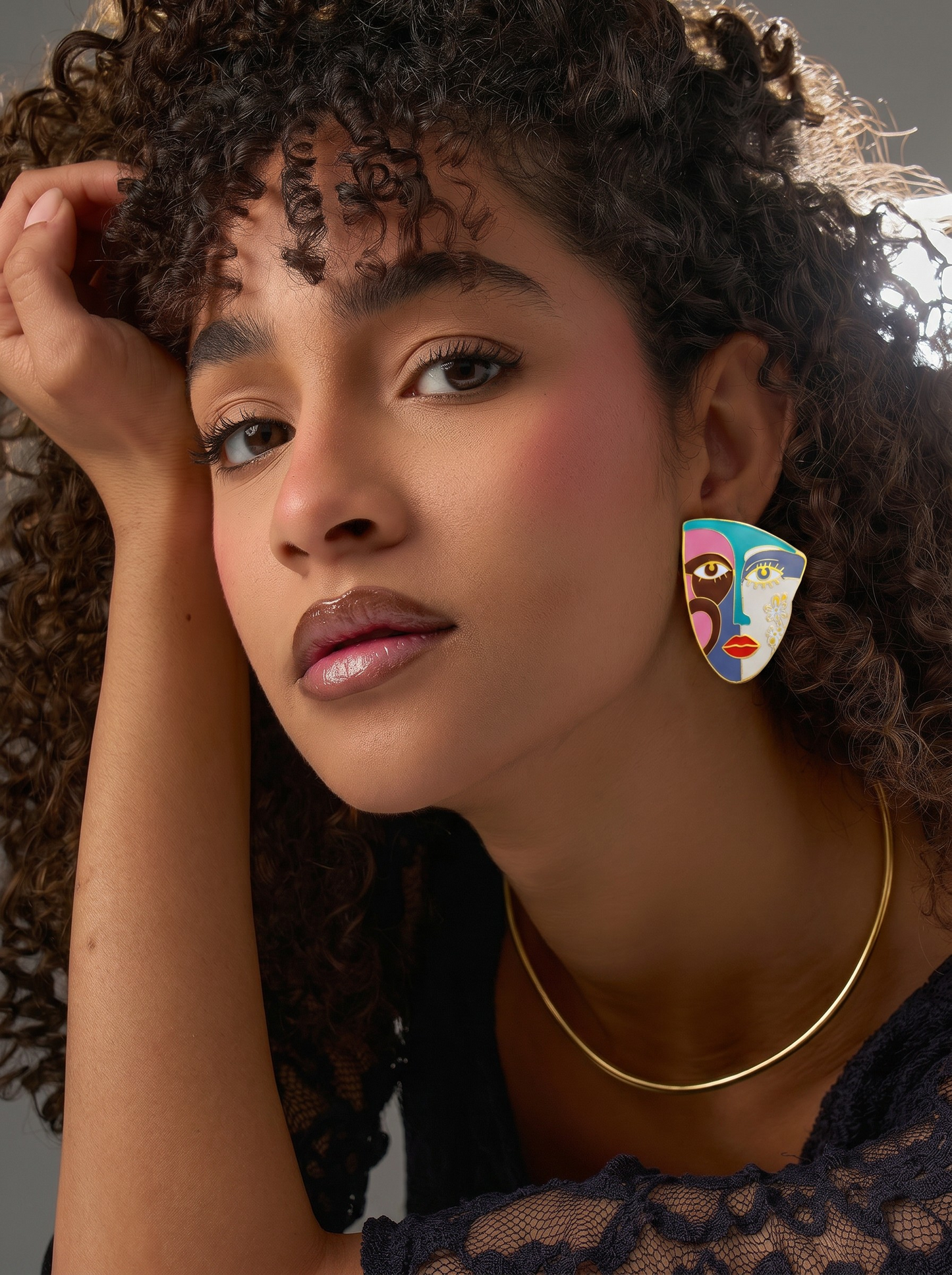 Colored face earrings