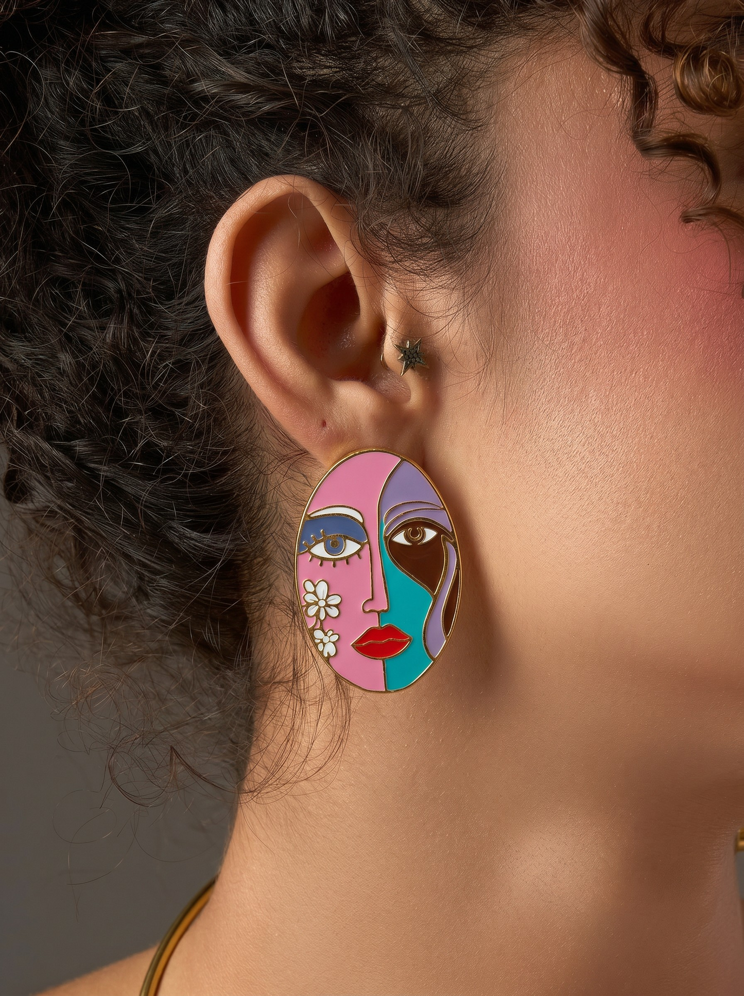 Colored face earrings