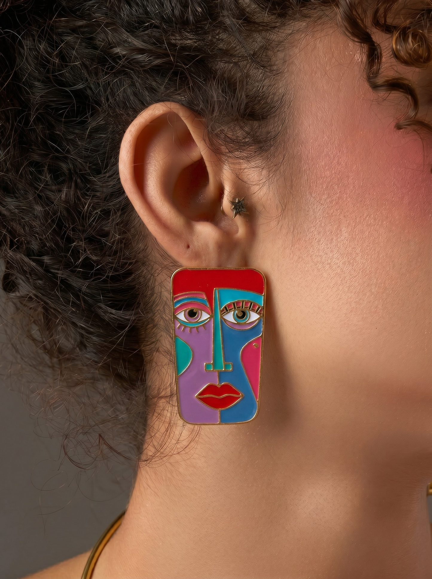 colored face earrings