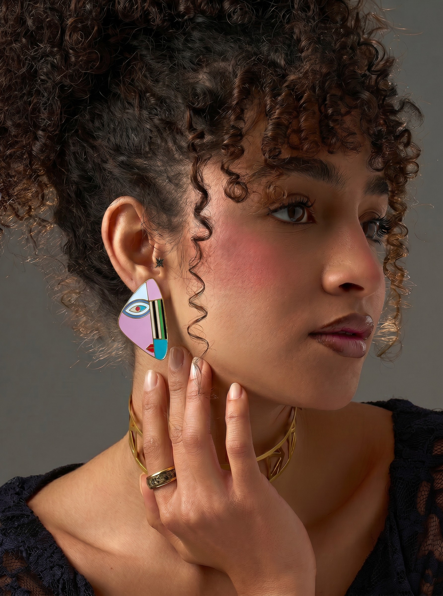 Colored face earrings
