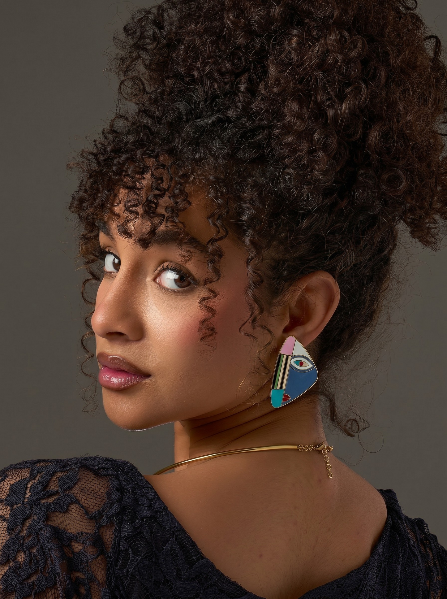 Colored face earrings
