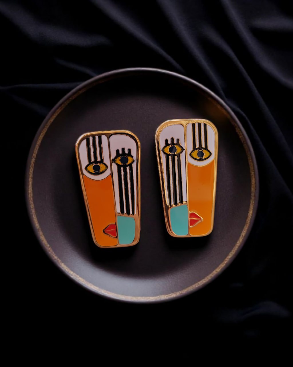 Colored face earrings